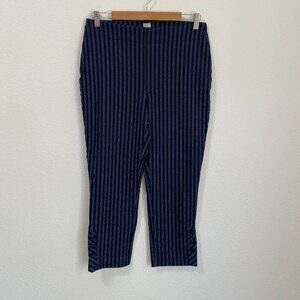 Chico's Blue White Striped Pants Stretch Skinny Ankle Pant Button Leg